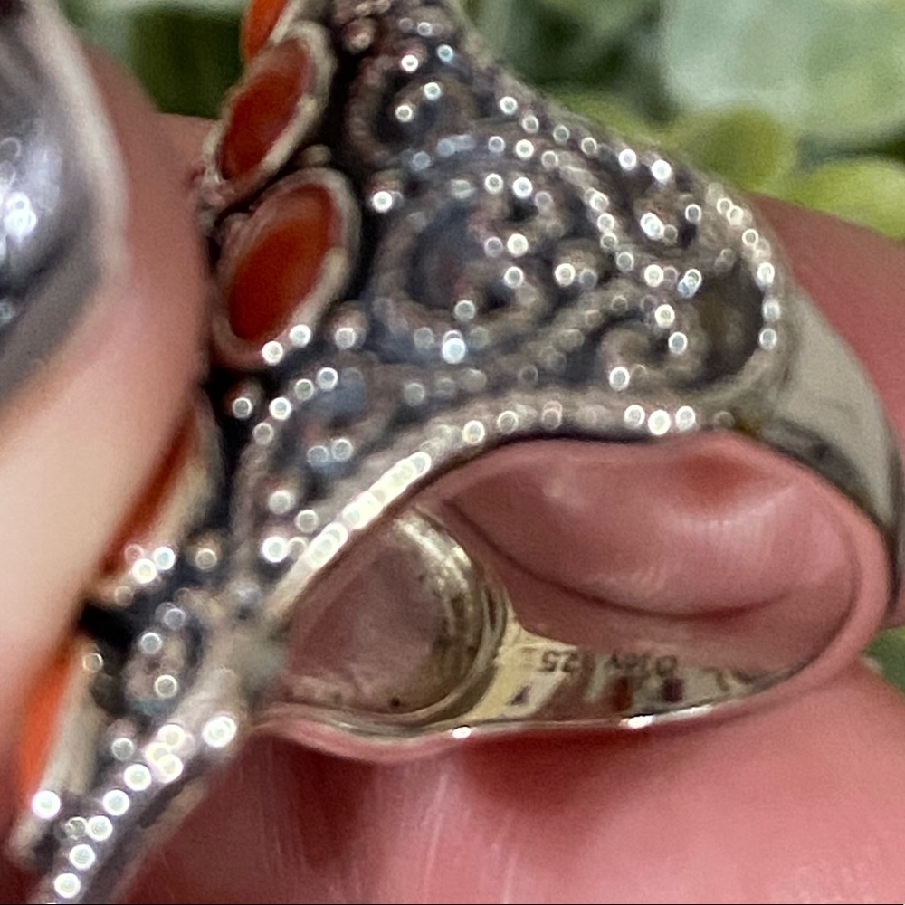 Sterling Silver Coral Statement Ring - image 4